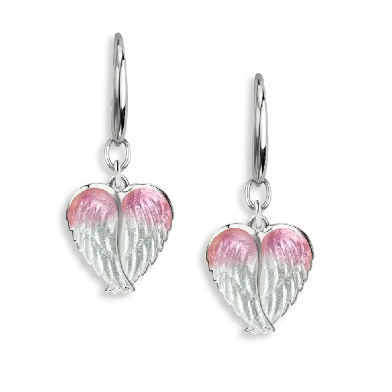 Drop Earrings with Chevron Designs -Nicole Barr White & Pink Angel Wings Wire Earrings