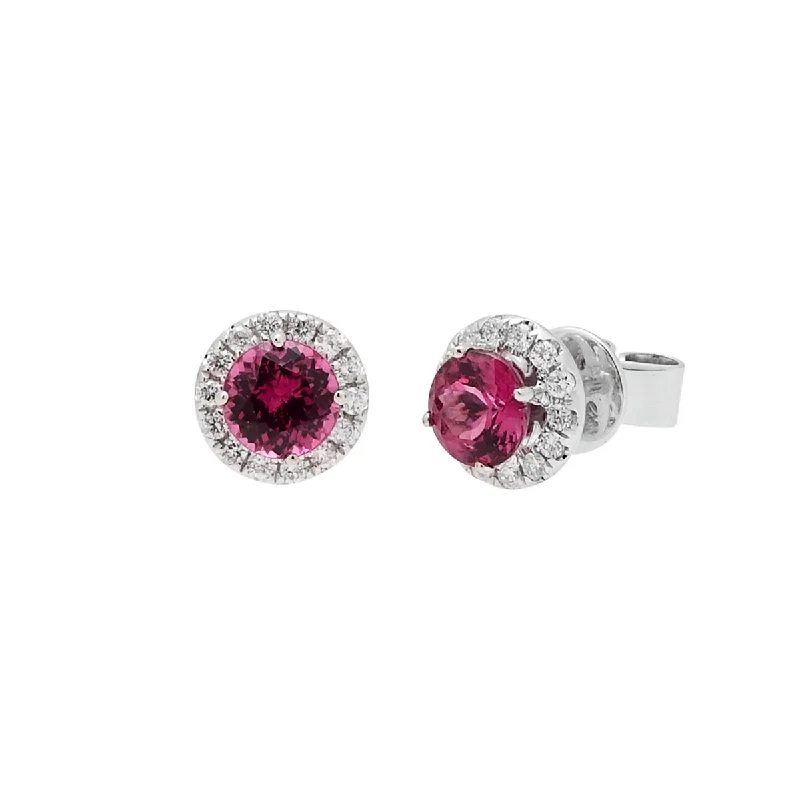 Lead Free Drop Earrings for Health -Rhodolite Garnet Halo Stud Earrings in 14kt White Gold with Diamonds (1/5ct tw)