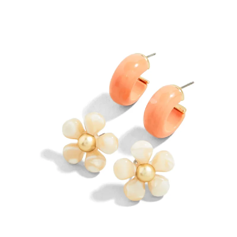 Hypoallergenic Drop Earrings for Sensitive -Spartina Sweet Song Earrings Set Cream/Coral (2 pairs)