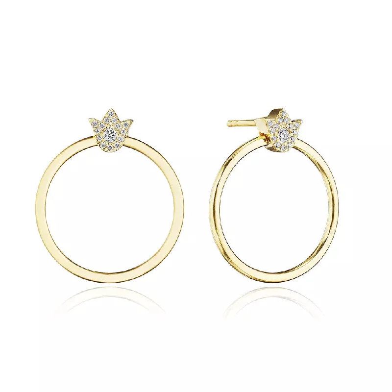 Screw Back Drop Earrings for Security -Verragio 18k Gold Small Crest Circle Earrings