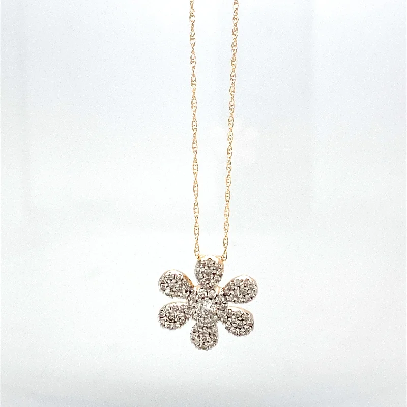 Beautiful necklaces and pendants with layered chains for a fashionable, chic look-14K Yellow Gold 0.5 CT Diamond Flower Necklace