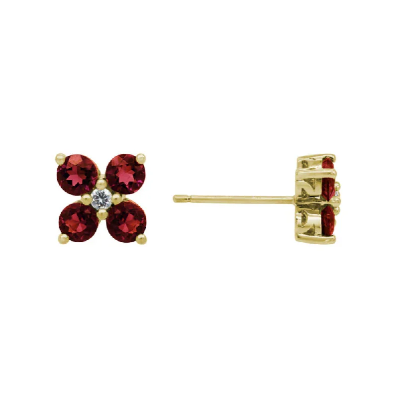 Drop Earrings for Fitness Activities -14k Garnet Flower Stud Earrings