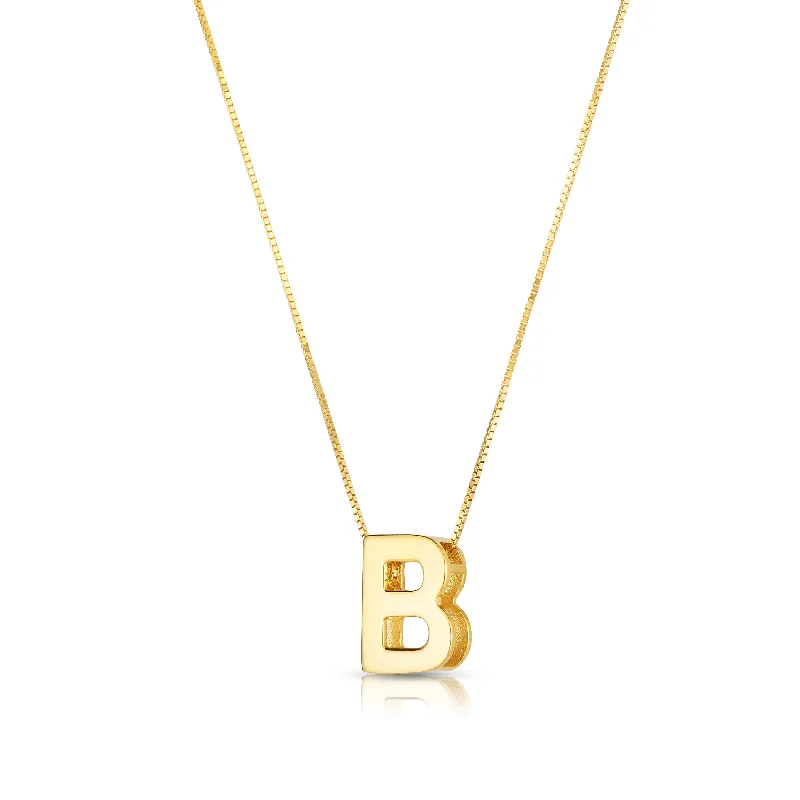 Best necklaces and pendants with intricate beadwork for a bohemian-inspired look-14K Gold Block Letter Initial B Necklace