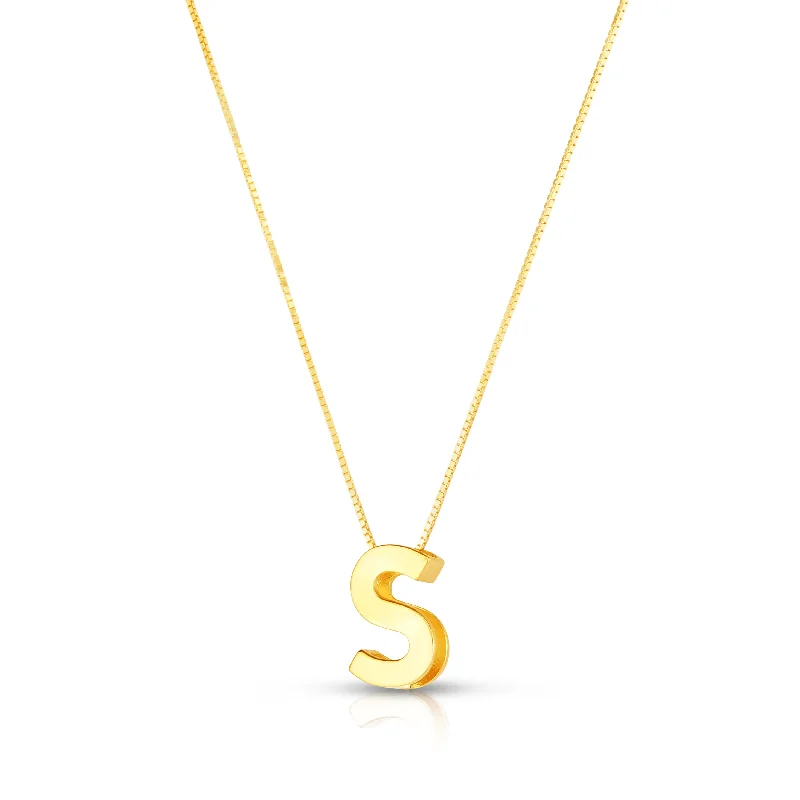 Necklaces and pendants with clear quartz for a pure and radiant look-14K Gold Block Letter Initial S Necklace