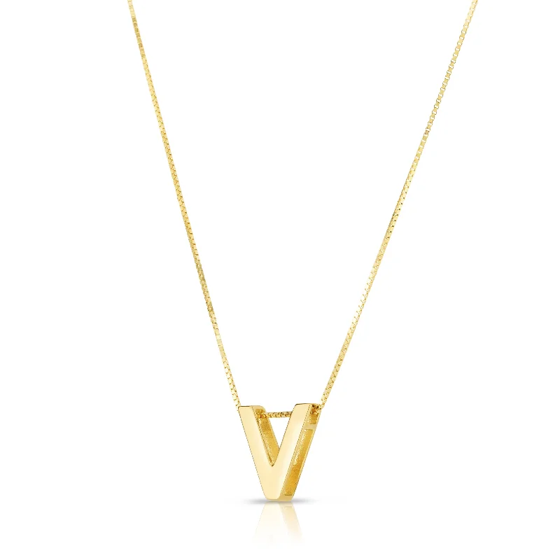 Elegant necklaces and pendants with diamond accents for added sparkle-14K Gold Block Letter Initial V Necklace