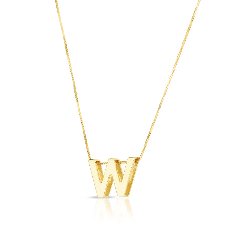 Unique necklaces and pendants with engraved messages for a sentimental gift-14K Gold Block Letter Initial W Necklace