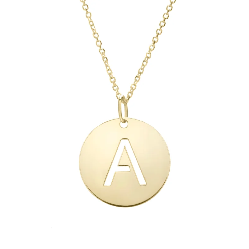 Necklaces and pendants with enamel accents for a colorful, eye-catching appearance-14K Gold Disc Initial A Necklace