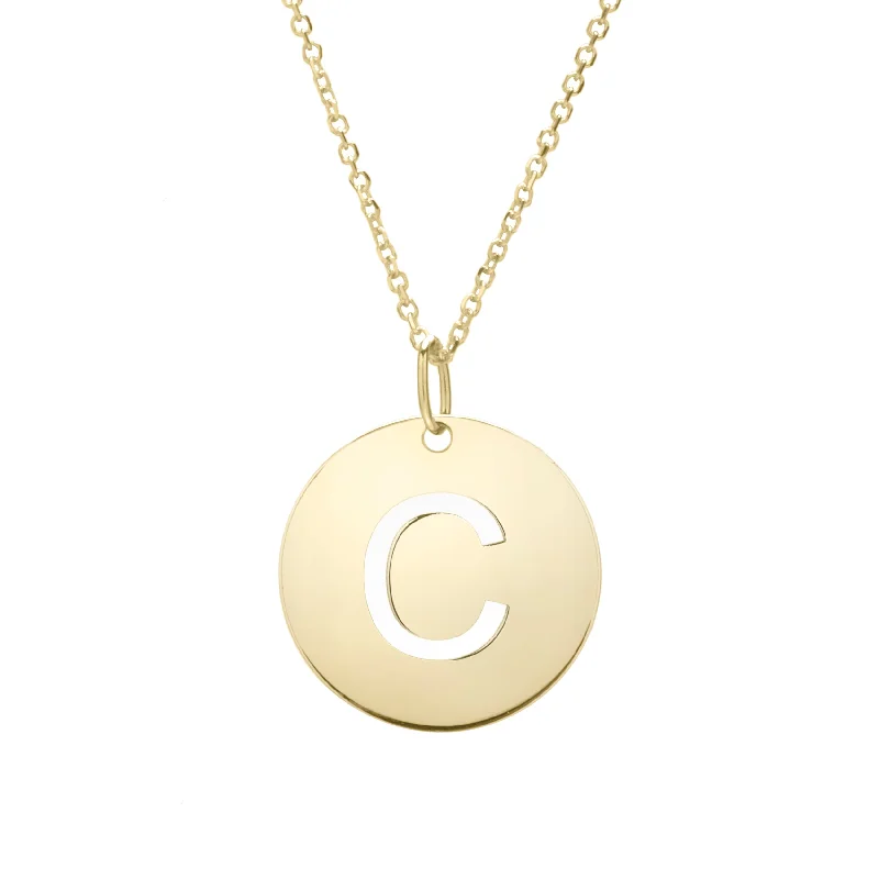 Stunning necklaces and pendants with ruby and diamond combinations for a luxurious effect-14K Gold Disc Initial C Necklace