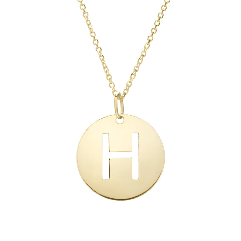 Necklaces and pendants with abstract shapes for a modern, creative appearance-14K Gold Disc Initial H Necklace