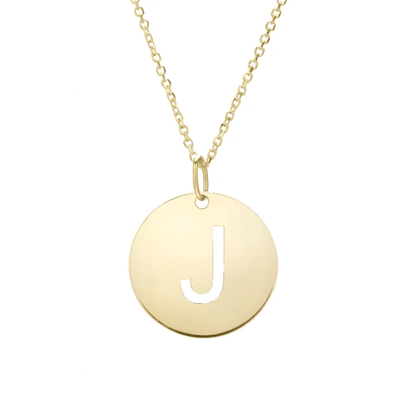 Necklaces and pendants with engraved messages for a deeply personal, sentimental gift-14K Gold Disc Initial J Necklace