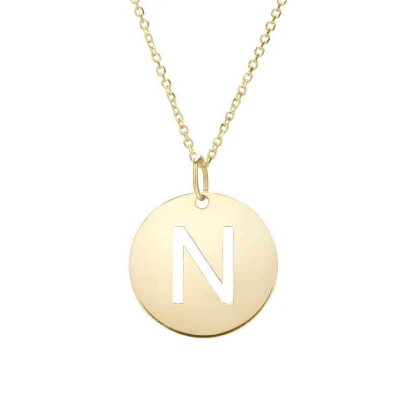 Fashionable necklaces and pendants with birthstones for a personalized gift idea-14K Gold Disc Initial N Necklace