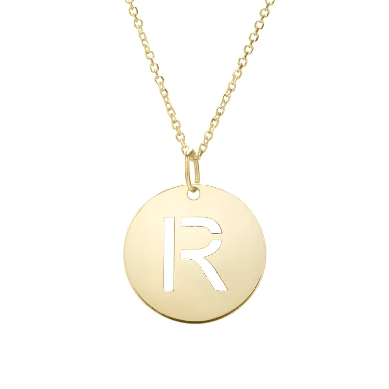 Best necklaces and pendants with turquoise stones for a vibrant boho-chic look-14K Gold Disc Initial R Necklace