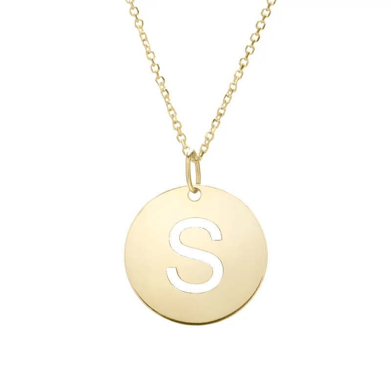 Stunning necklaces and pendants with sapphire gemstones for a luxurious blue hue-14K Gold Disc Initial S Necklace