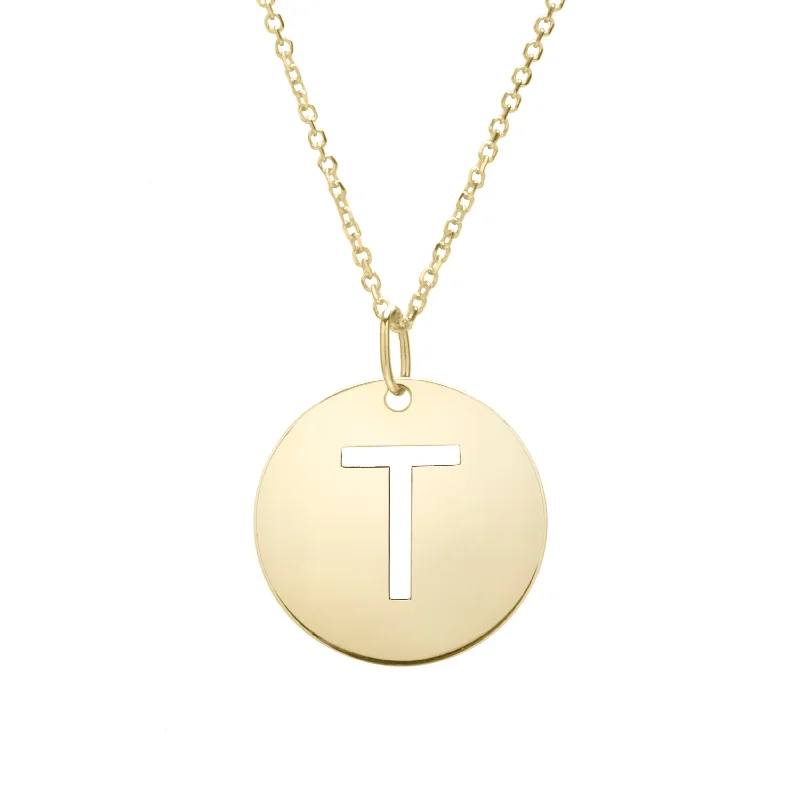 Best necklaces and pendants with opal gemstones for an iridescent glow-14K Gold Disc Initial T Necklace