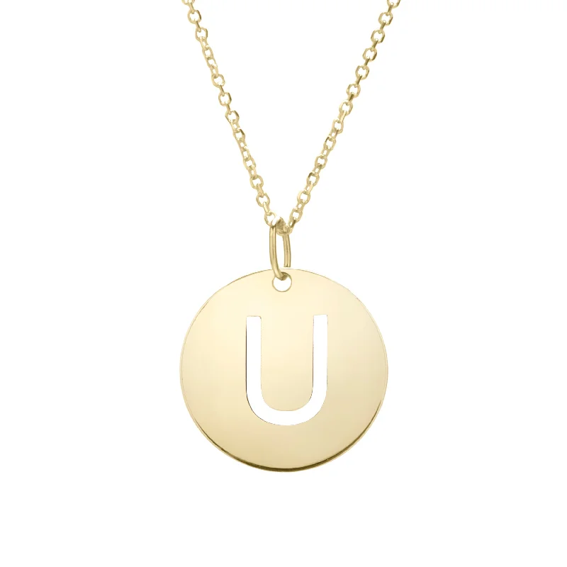 Beautiful necklaces and pendants with moonstone for an ethereal, mystical appearance-14K Gold Disc Initial U Necklace