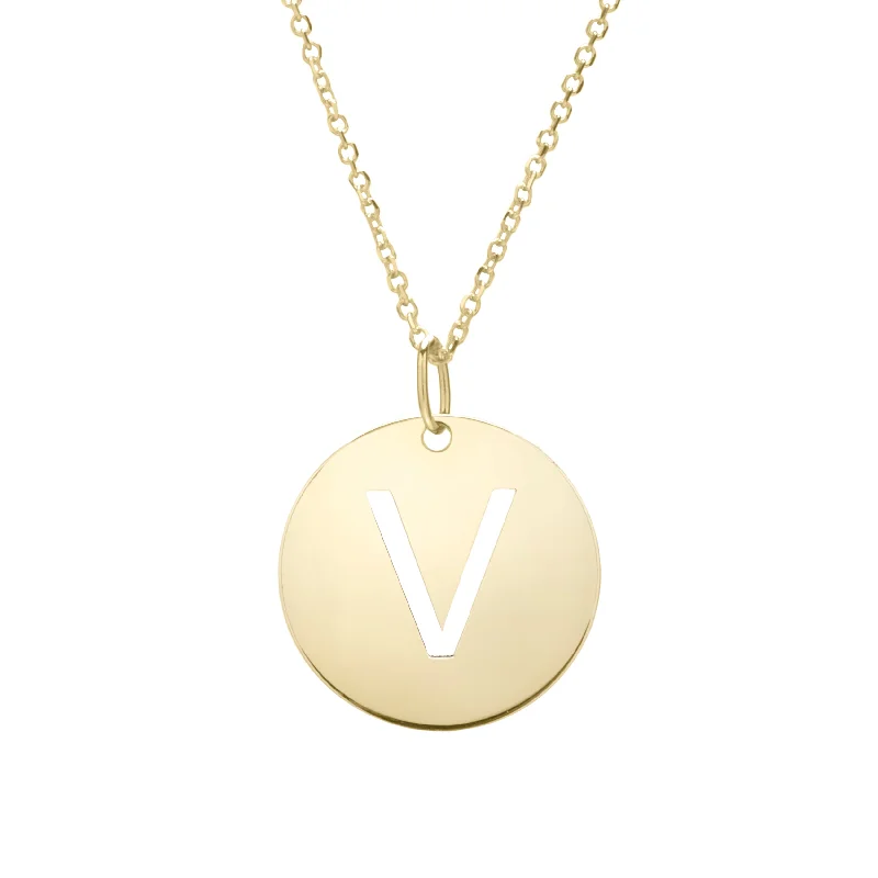 Best necklaces and pendants with gemstone clusters for a bold and colorful effect-14K Gold Disc Initial V Necklace