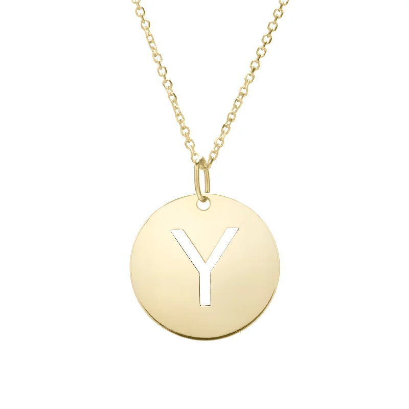 Necklaces and pendants with diamond pendants for a luxurious sparkling effect-14K Gold Disc Initial Y Necklace