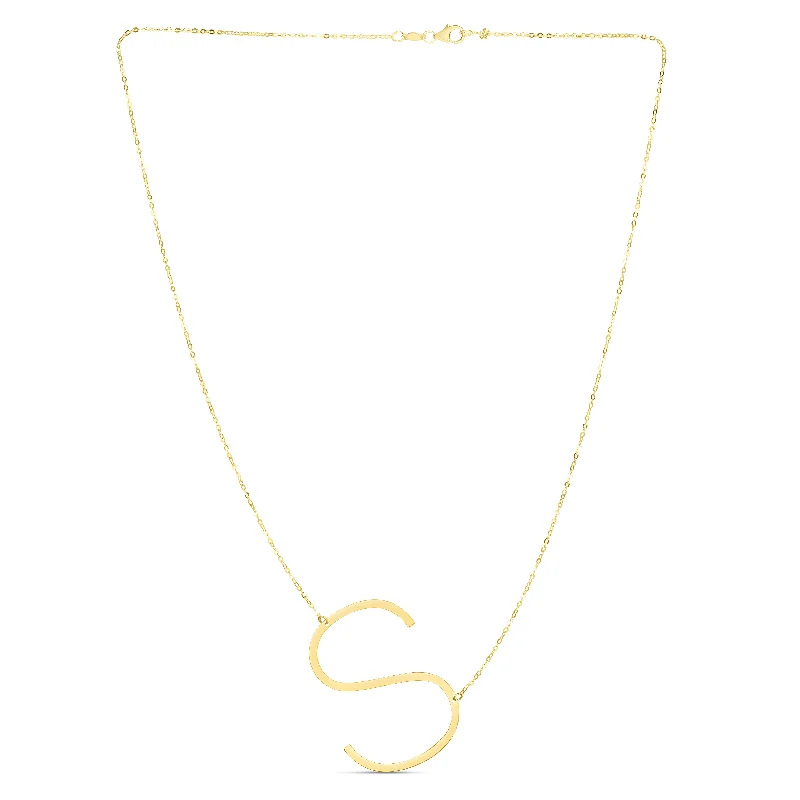 Best necklaces and pendants with rose gold for a warm and romantic appeal-14K Gold Large Initial S Necklace