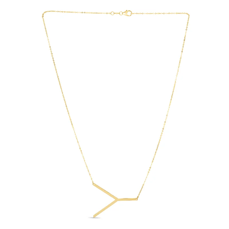 Necklaces and pendants with feather designs for a boho-chic, carefree vibe-14K Gold Large Initial Y Necklace