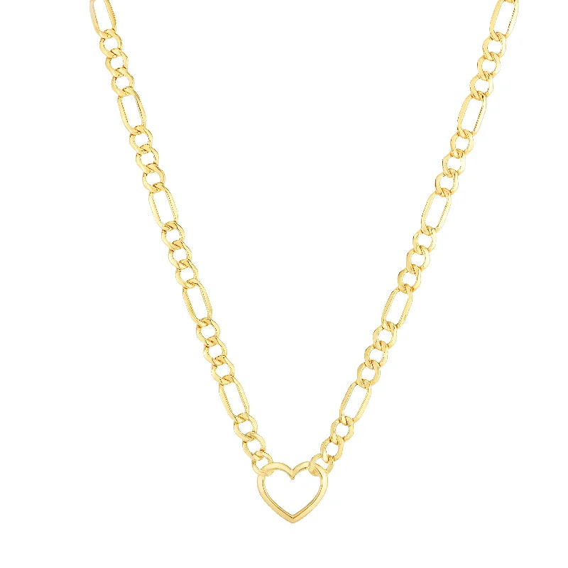 Trendy necklaces and pendants with statement pieces for a bold fashion statement-14K Heart Figaro Chain Necklace