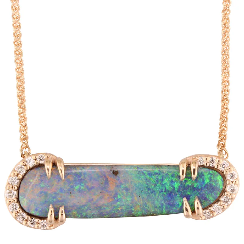 Best necklaces and pendants with black diamonds for an edgy, bold statement-14K Rose Gold Australian Boulder Opal/Diamond Neckpiece