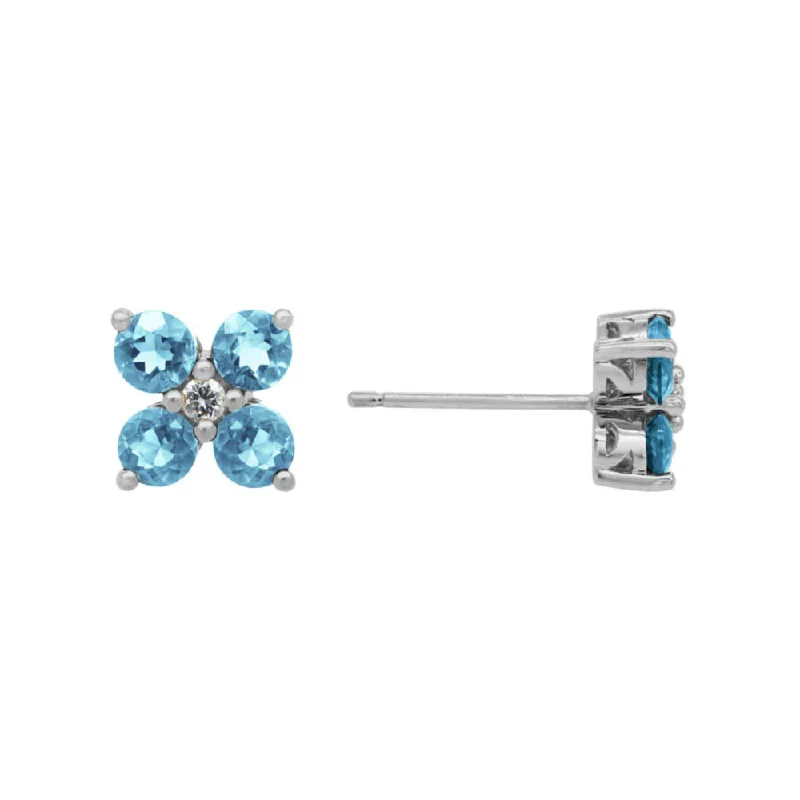 Drop Earrings for Yoga Session -14k Swiss Blue Topaz Flower Stud Earrings