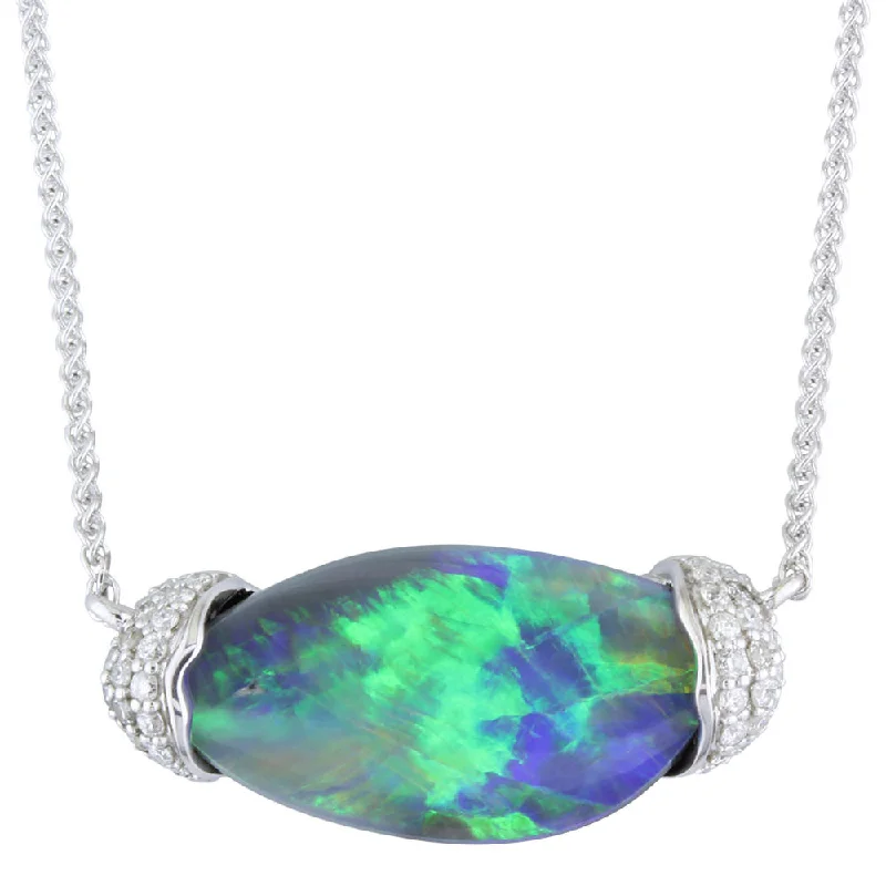 Unique necklaces and pendants with engraved messages for a sentimental gift-14K White Gold Australian Black Opal/Diamond Neckpiece