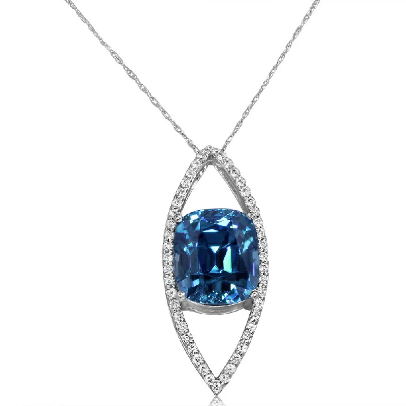 Necklaces and pendants with pearls for a classic and sophisticated touch-14K White Gold Blue Zircon/Diamond Pendant