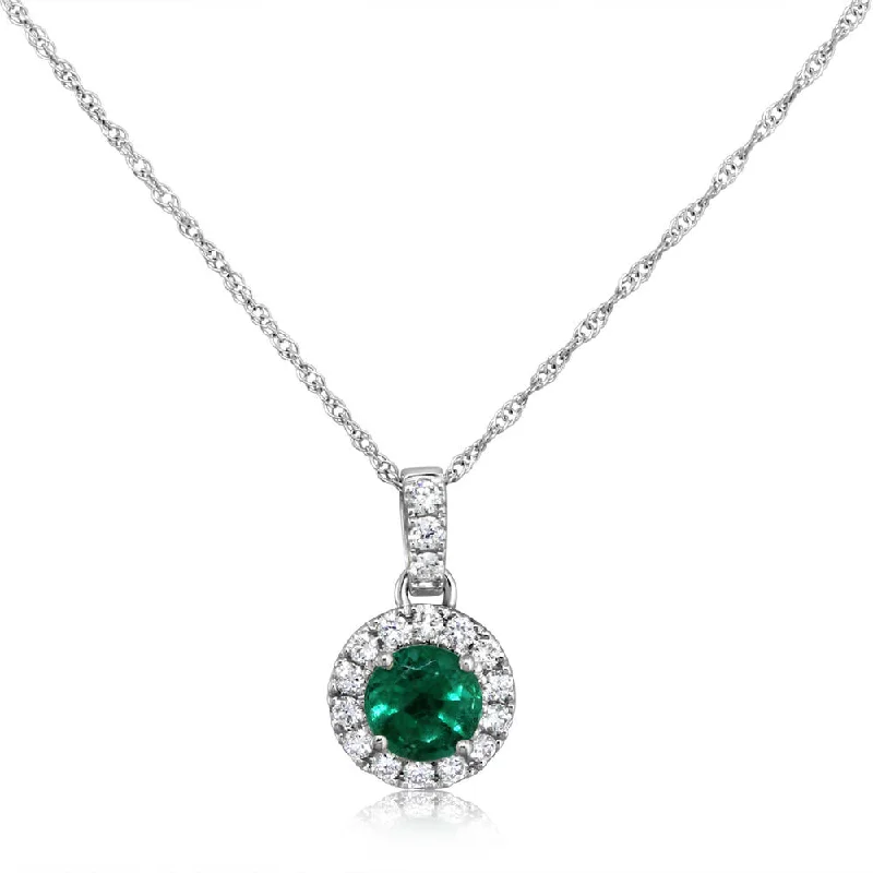 Best necklaces and pendants with floral designs for a feminine and elegant feel-14K White Gold Emerald/Diamond Pendant