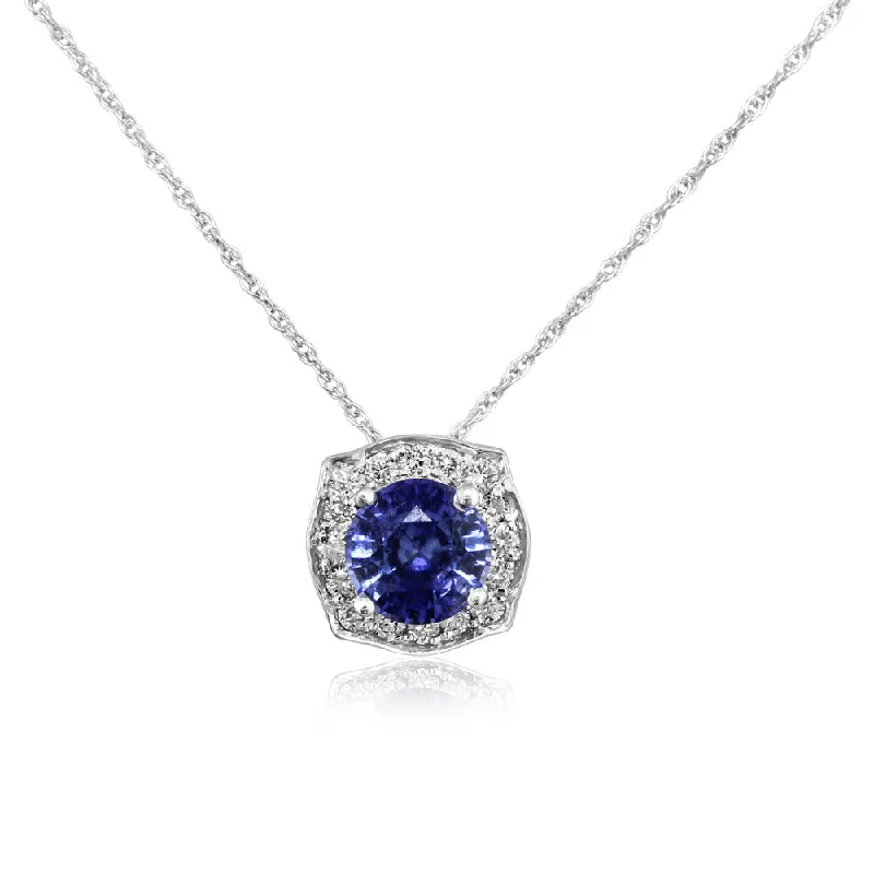 Necklaces and pendants with engraved messages for a deeply personal, sentimental gift-14K White Gold Sapphire/Diamond Pendant