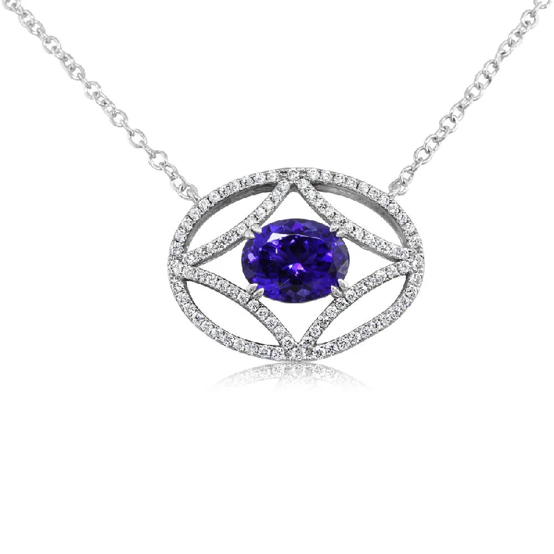 Best necklaces and pendants for weddings with matching designs for bride and groom-14K White Gold Tanzanite/Diamond Neckpiece