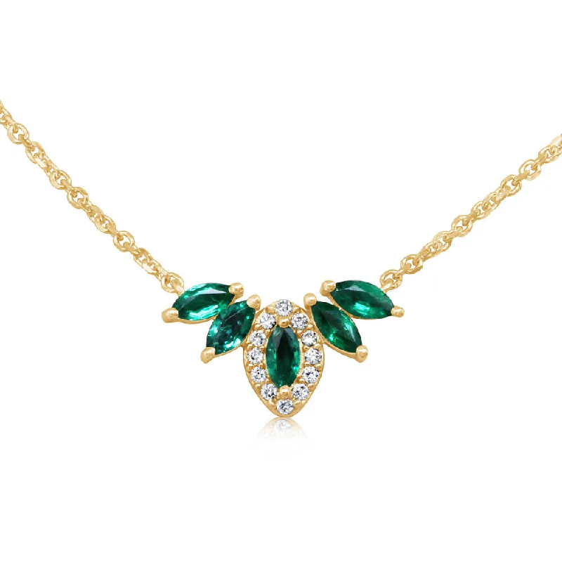 Beautiful necklaces and pendants with moonstone for an ethereal, mystical appearance-14K Yellow Gold Emerald/Diamond Neckpiece