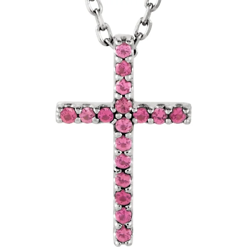 Necklaces and pendants with infinity love symbols for an eternal, romantic gesture-14KT GOLD 0.08 CTW PINK TOURMALINE PETITE CROSS NECKLACE