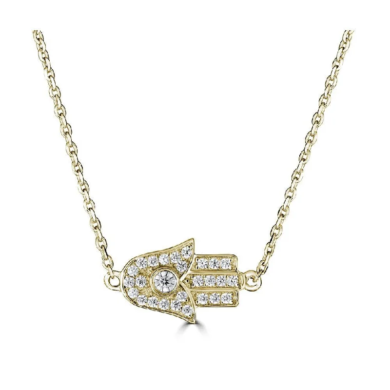 Necklaces and pendants with sun and moon motifs for a celestial-inspired design-14KT Gold 1/10 CTW Diamond Hamsa Hand Necklace