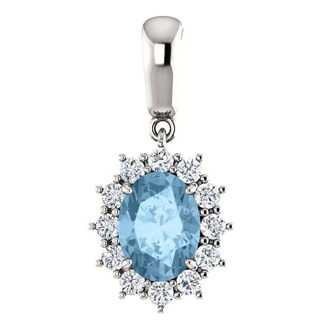 Simple necklaces and pendants with tiny charms for a delicate and casual vibe-14KT GOLD 1.60 CT SWISS BLUE TOPAZ & 1/3 CTW DIAMOND OVAL HALO PENDANT