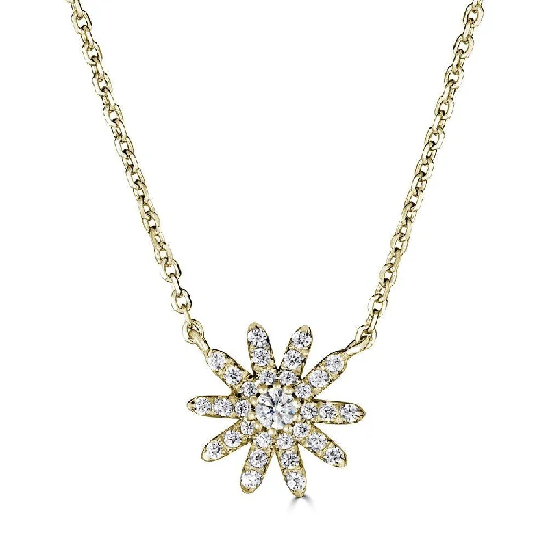 Beautiful necklaces and pendants with diamond halo settings for extra brilliance-EMILIQUE 14KT GOLD 0.15 CTW DIAMOND FLOWER PLATE NECKLACE