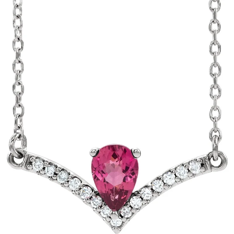 Personalized necklaces and pendants with name engravings for a custom touch-14KT GOLD 0.45 CT PINK TOURMALINE & 0.08 CTW DIAMOND "V" BAR NECKLACE