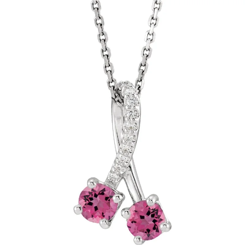 Best necklaces and pendants with cubic zirconia for a budget-friendly dazzling effect-14KT GOLD 0.56 CTW PINK TOURMALINE & 1/5 CTW DIAMOND TWO STONE NECKLACE