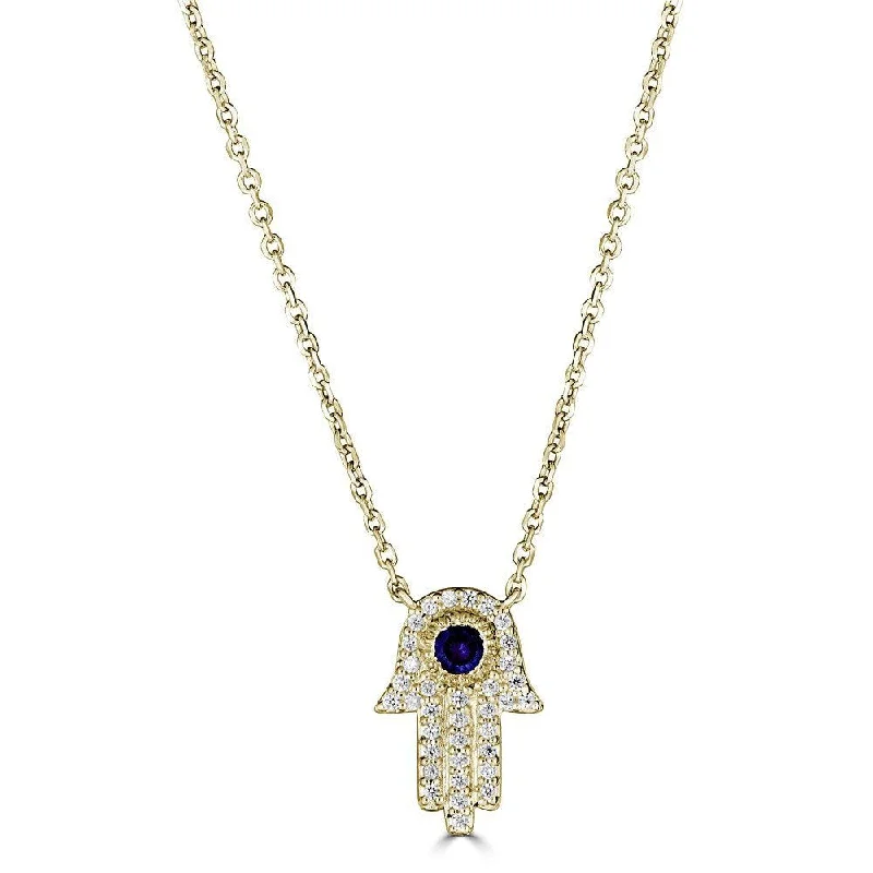 Necklaces and pendants with matching rings for a coordinated set of jewelry-14KT GOLD SAPPHIRE & DIAMOND HAMSA NECKLACE