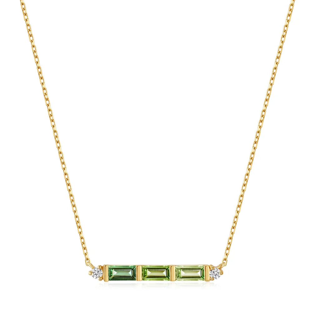 Necklaces and pendants with personalized charms for a custom piece of jewelry-14kt Gold Tourmaline and White Sapphire Bar Necklace