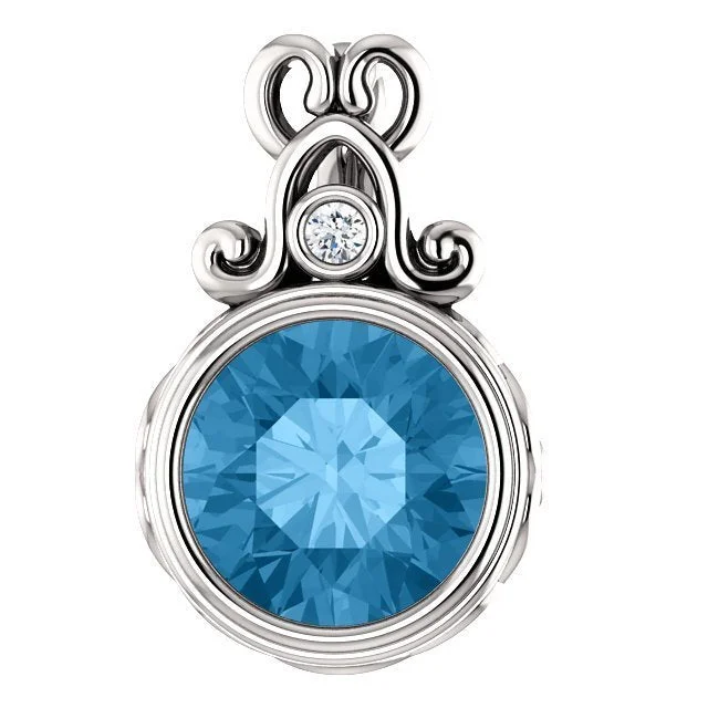 Beautiful necklaces and pendants with diamond halo settings for extra brilliance-14KT WHITE GOLD 1.30 CT SWISS BLUE TOPAZ & .02 CTW DIAMOND VINTAGE PENDANT