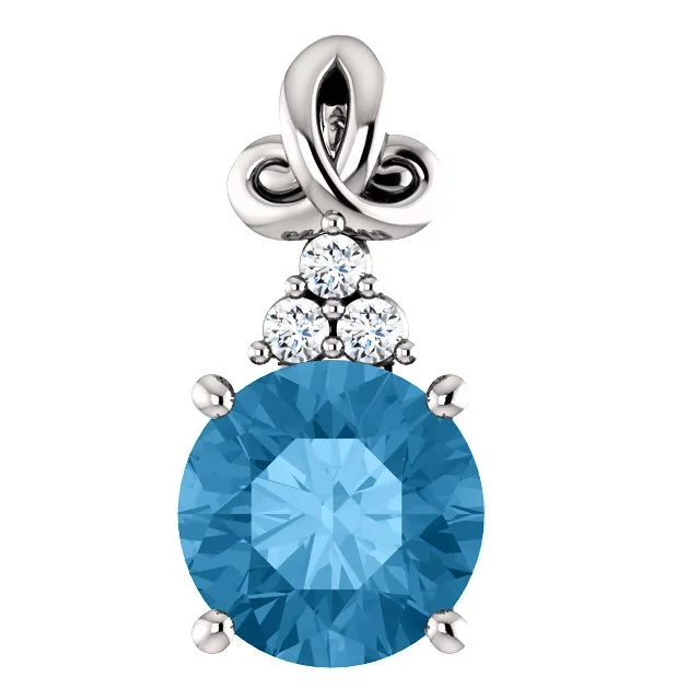 Beautiful necklaces and pendants with moon and star charms for a dreamy effect-14KT WHITE GOLD 1.30 CT SWISS BLUE TOPAZ & 0.03 CTW DIAMOND ACCENT PENDANT