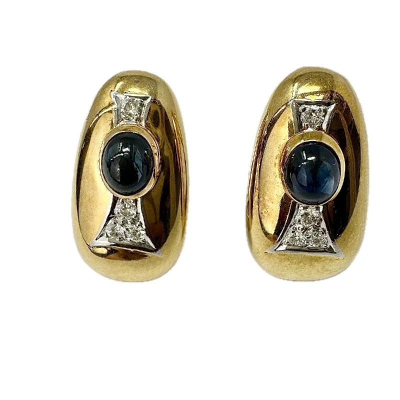 Nickel Free Drop Earrings for Safety -18K Gold Earrings with Diamond and Sapphire