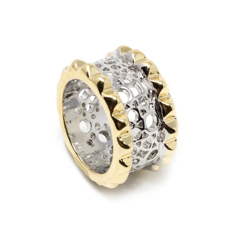 Dainty rings with subtle engraved star motifs -2 Tone Spike Design Ring