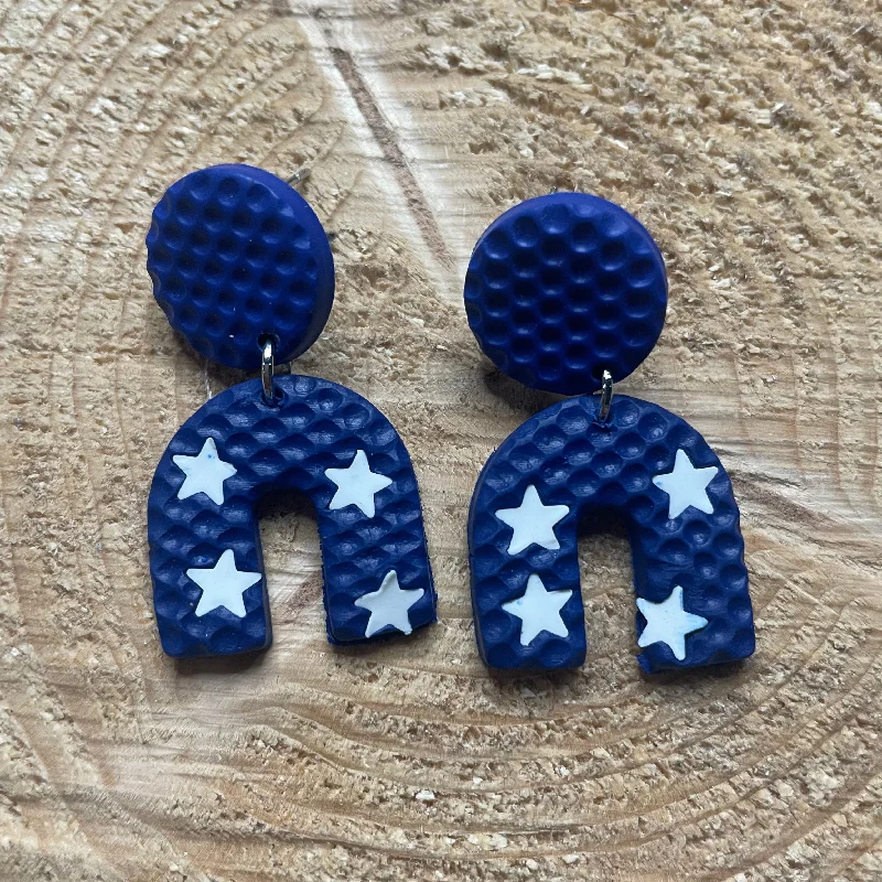 Dainty rings with subtle engraved star motifs -Arched Patriotic Earring