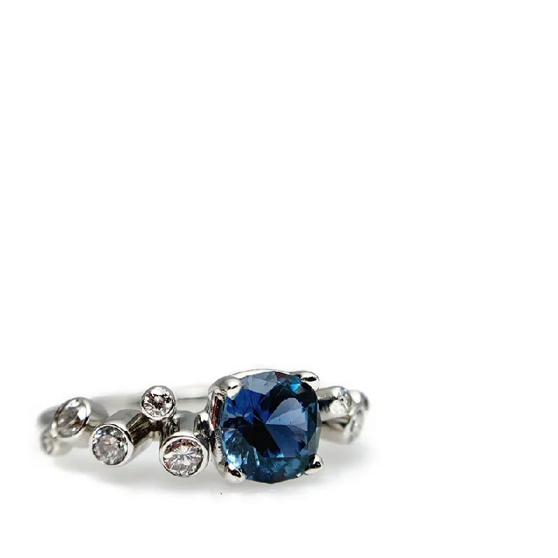 Rings with hammered silver for rustic appeal -Blue Sapphire + Diamond Ring