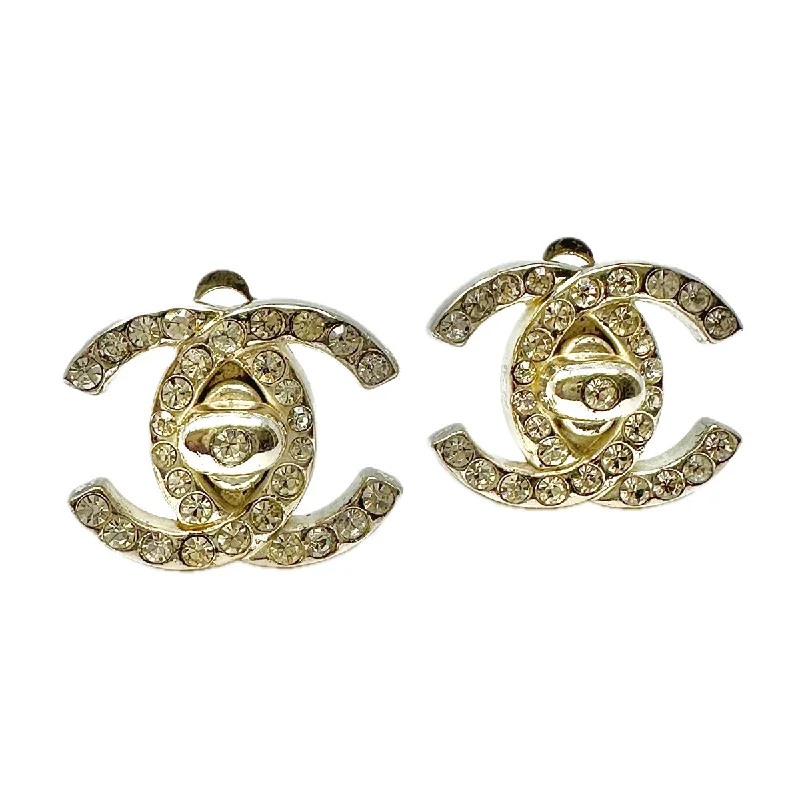 Short Drop Earrings for Subtle -Chanel Vintage 1996 CC Rhinestone Turnlock Earrings