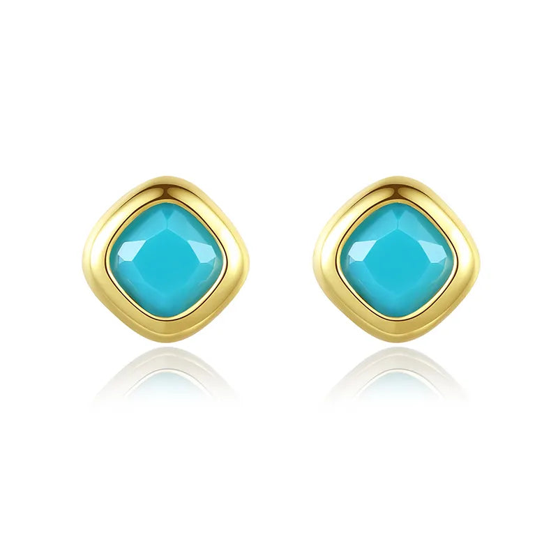 Rings with vintage claw prongs for elegance -Clear Sky Blue Small Square Crystal Earring Double Color Plated Daily Date for Women