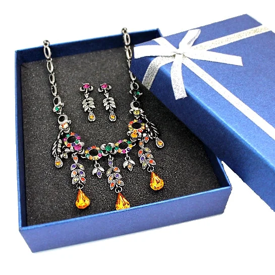 Gold rings with intricate celtic knot patterns -Crystal Color Rose Amethyst Orange Earring Necklace Set