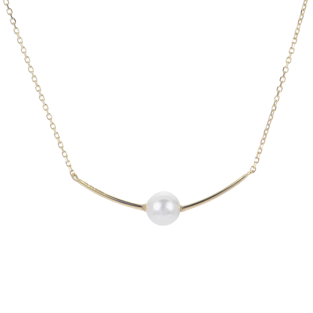 Best necklaces and pendants with layered designs for a chic, stacked look-Curved Bar Pearl Pendant Necklace